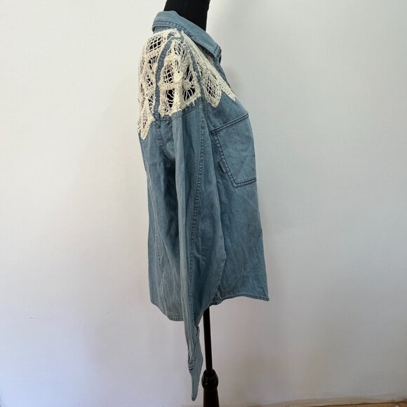 We The Free Denim Fields Top, Buttondown, Lace & Crochet, New, Small - Picture 6 of 7